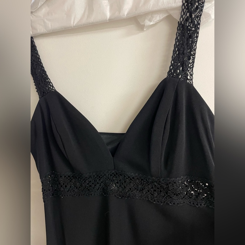 Black polyester low cut with lace straps dress